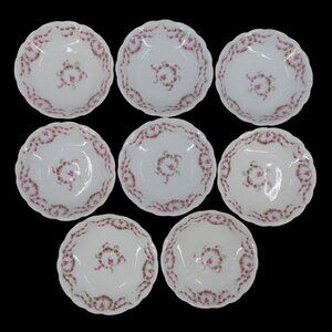 KPM Granuteco 5.3in Set of 8 Pink Rose Flower Floral Swag Bowls Germany VTG